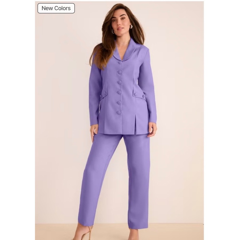 Roamans Plus Size 22W Petite Purple Ten-Button Shawl-Collar Pant Suit 2-Pc NWT